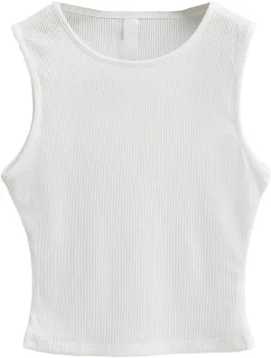 Women's Knitted Sleeveless Short Camisole Round Neck Summer Casual Slim Fit Tank Top
