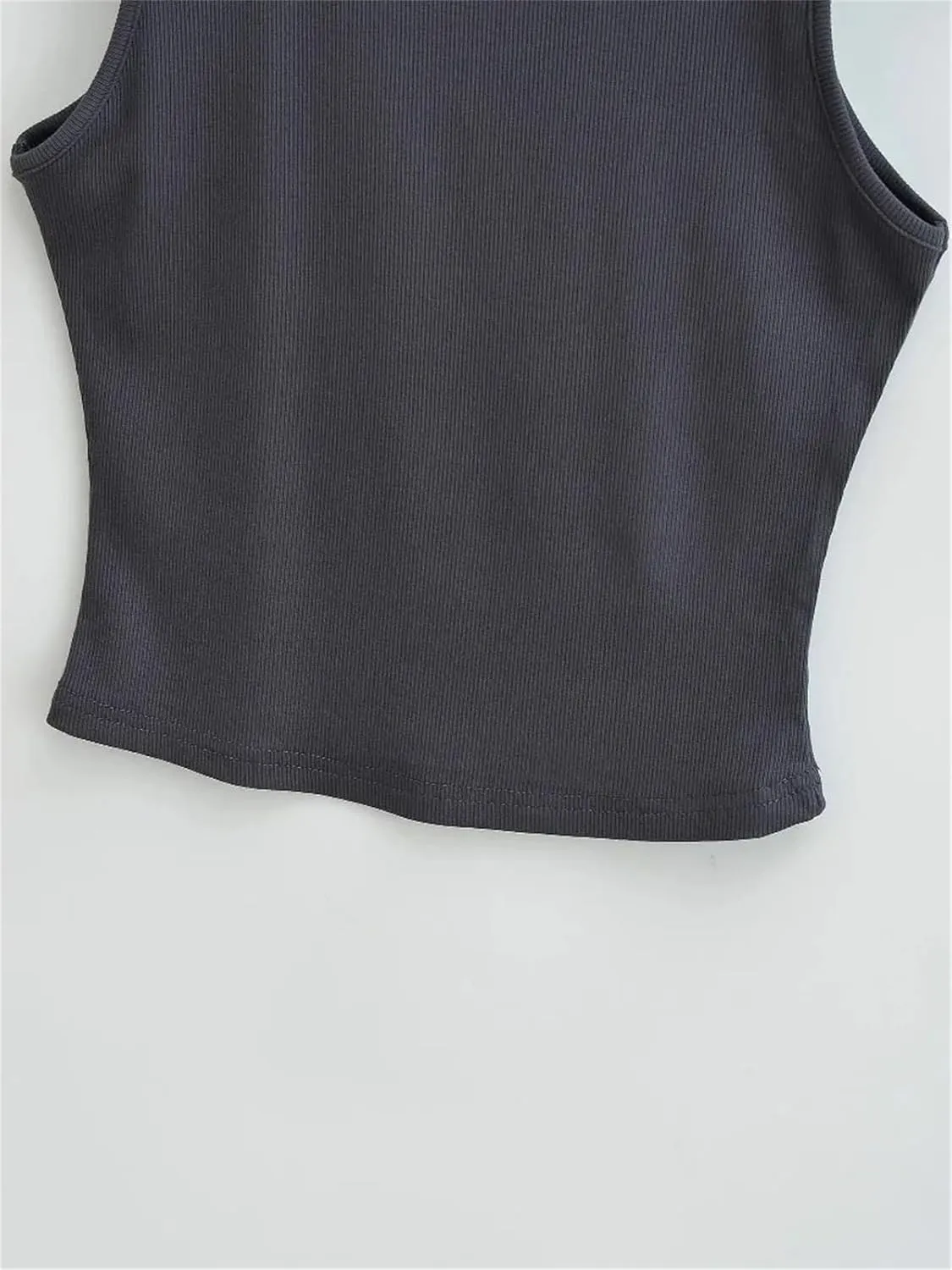 Women's Knitted Sleeveless Short Camisole Round Neck Summer Casual Slim Fit Tank Top