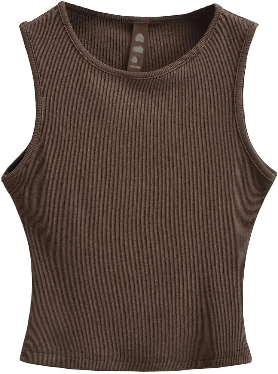 Women's Knitted Sleeveless Short Camisole Round Neck Summer Casual Slim Fit Tank Top