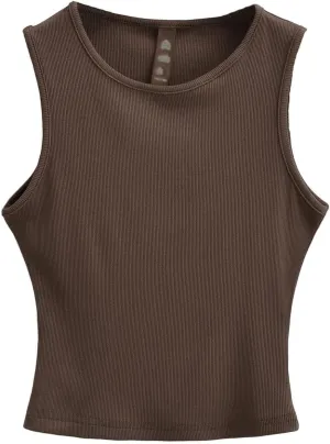 Women's Knitted Sleeveless Short Camisole Round Neck Summer Casual Slim Fit Tank Top