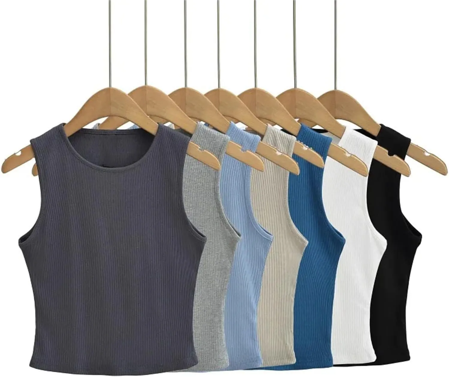 Women's Knitted Sleeveless Short Camisole Round Neck Summer Casual Slim Fit Tank Top
