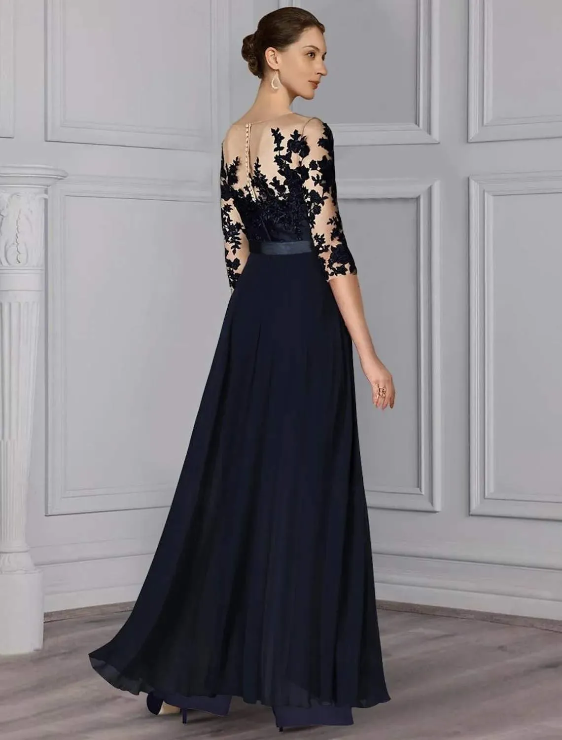 Women's Lace Appliques Mother of The Bride Pants Suits for Wedding Formal Jumpsuit