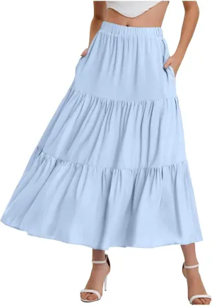 Women's Layered Tiered Maxi Skirt Elegant High Waist Flowy Boho Ruffle Beach A Line Trendy 2025 Skirts with