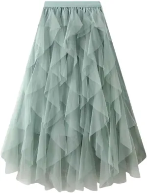 Women's Mesh Cake Skirts High Waist Party Prom Layered Tulle A Line Midi Skirt
