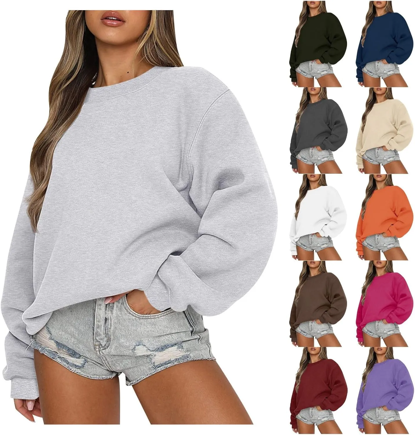 Womens Oversized Sweatshirts 2024 Long Sleeve Crew Neck Pullover Hoodies Fall Casual Outfits Y2K Preppy Clothes