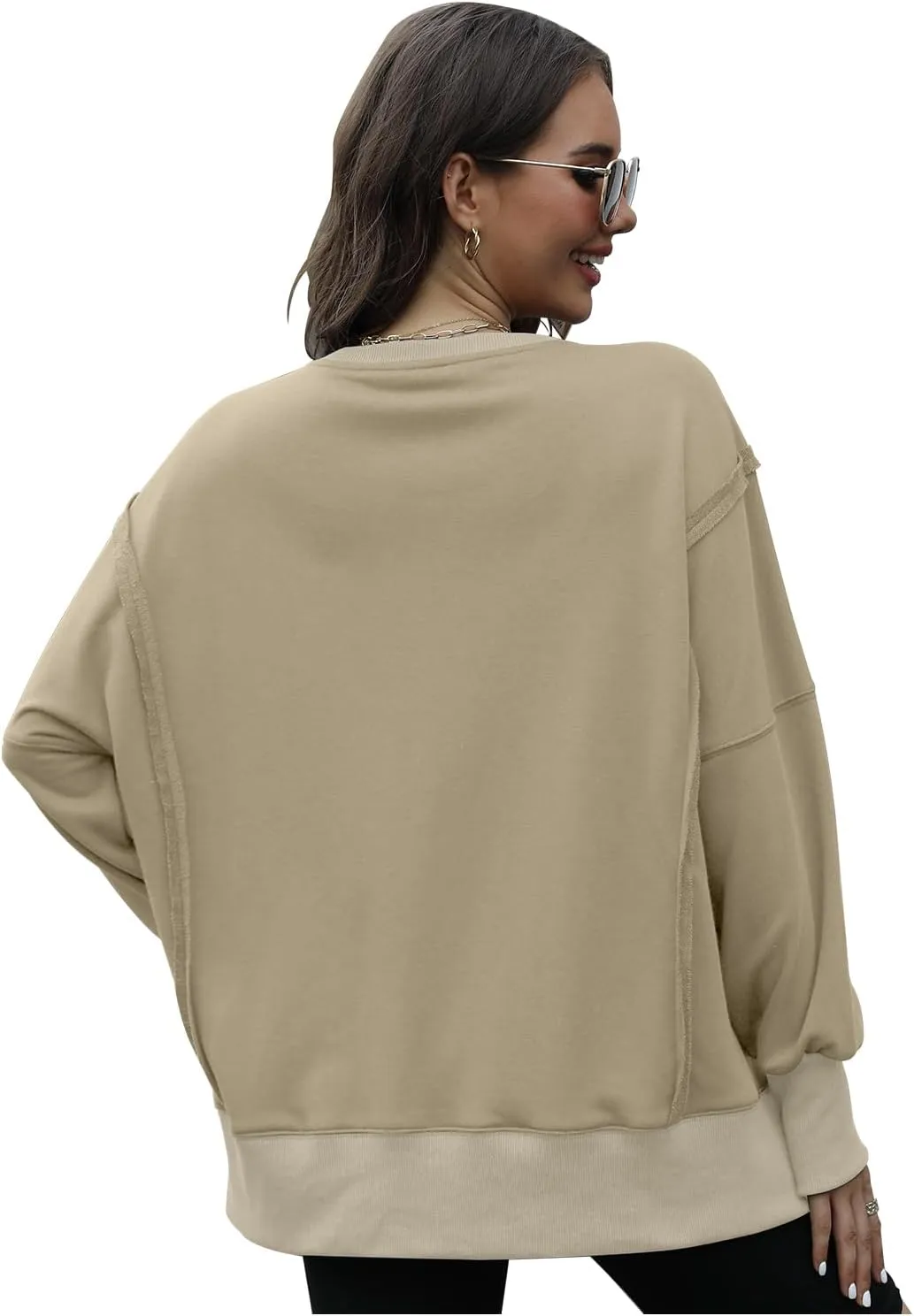 Womens Oversized Sweatshirts Crew Neck Long Sleeve Hoodies Casual Slit Sloucthy 2024 Trendy Pullover Clothes