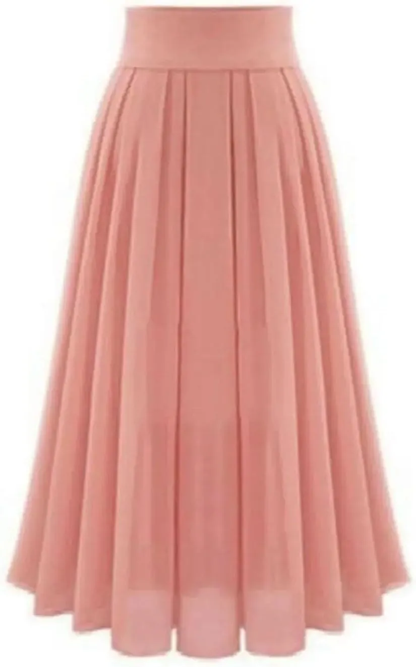 Women's Pleated Skirts Elastic High Waist A-Line Solid Color Slim Fit Casual Midi Swing Skirt