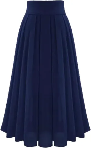 Women's Pleated Skirts Elastic High Waist A-Line Solid Color Slim Fit Casual Midi Swing Skirt
