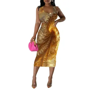 Women's Sexy Bodycon Tank Floral Print Dress Summer Pencil Sleeveless Basic Midi Dresses Party Club Beach Sundresses