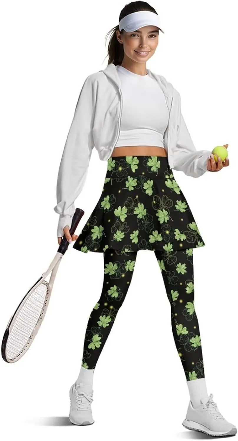 Women's Skirted Leggings Stretch High Waist Skorts with Pockets Tennis Pickleball Workout Skirts for Women