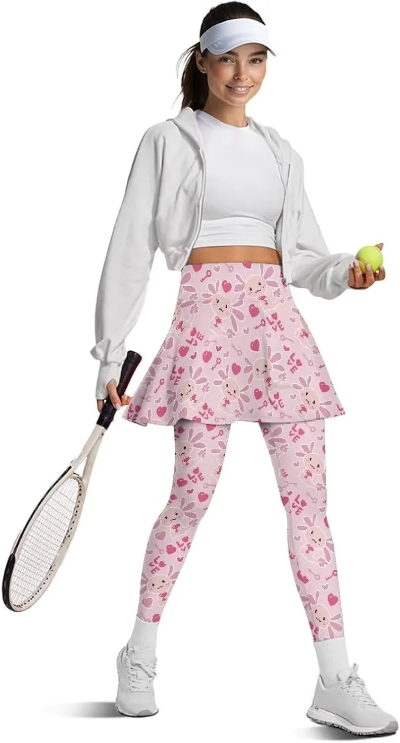 Women's Skirted Leggings Stretch High Waist Skorts with Pockets Tennis Pickleball Workout Skirts for Women