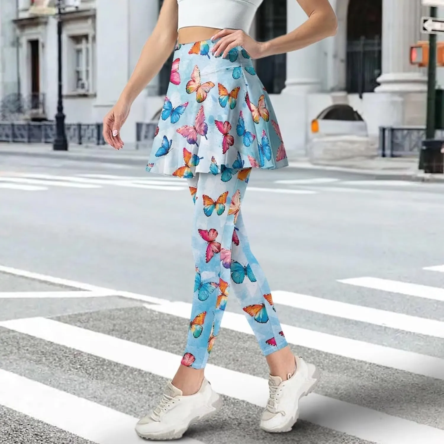 Women's Skirted Leggings Stretch High Waist Skorts with Pockets Tennis Pickleball Workout Skirts for Women