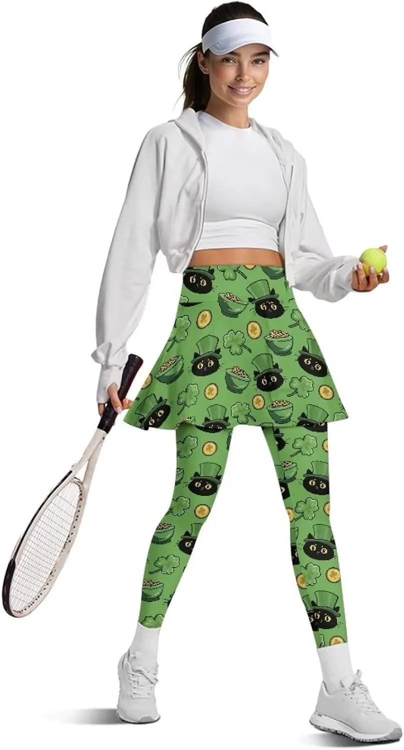 Women's Skirted Leggings Stretch High Waist Skorts with Pockets Tennis Pickleball Workout Skirts for Women