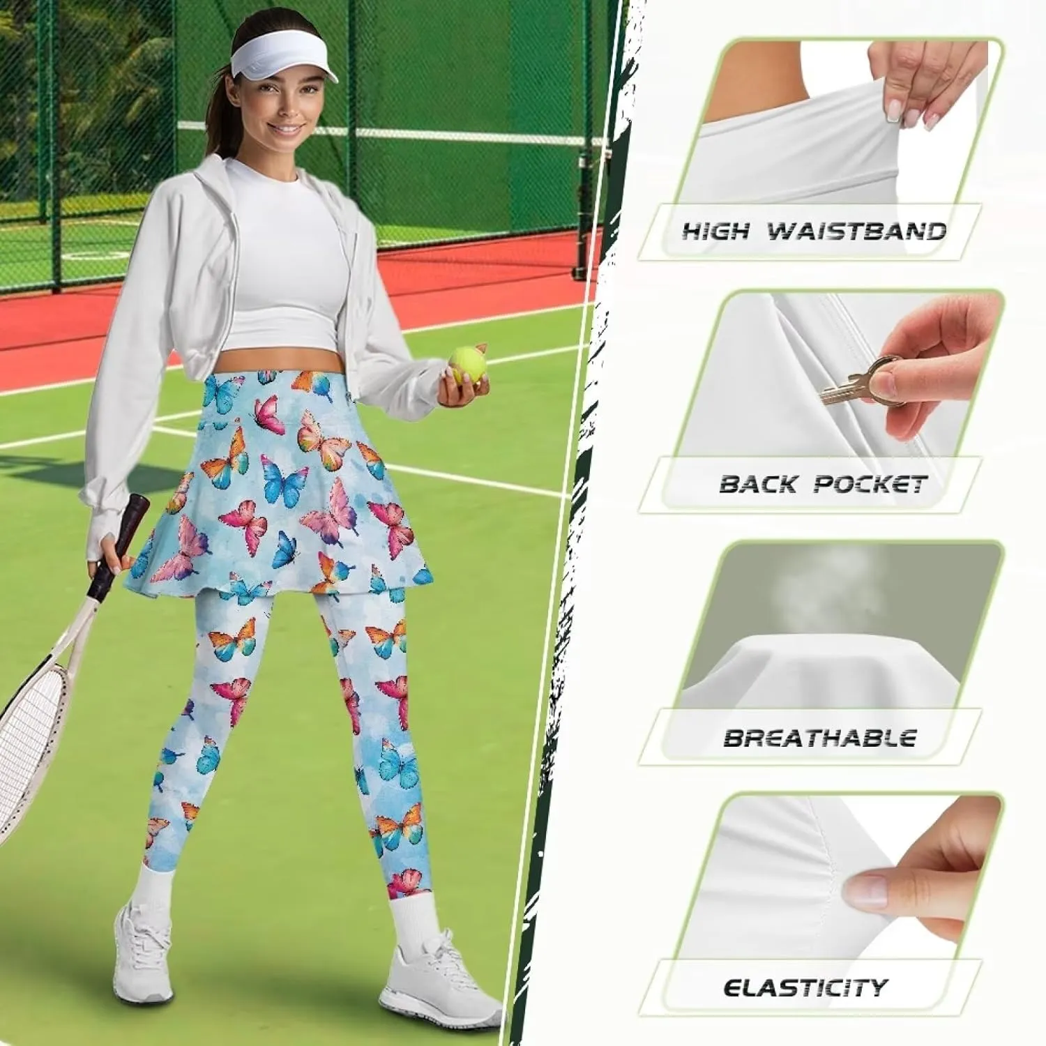 Women's Skirted Leggings Stretch High Waist Skorts with Pockets Tennis Pickleball Workout Skirts for Women