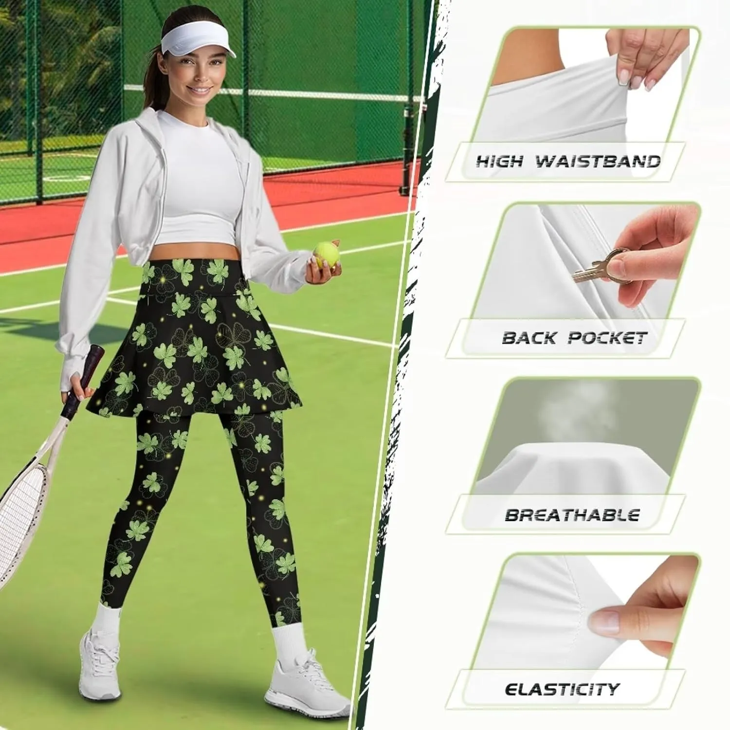 Women's Skirted Leggings Stretch High Waist Skorts with Pockets Tennis Pickleball Workout Skirts for Women