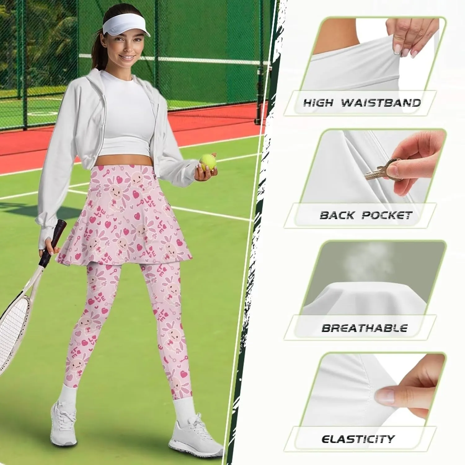 Women's Skirted Leggings Stretch High Waist Skorts with Pockets Tennis Pickleball Workout Skirts for Women