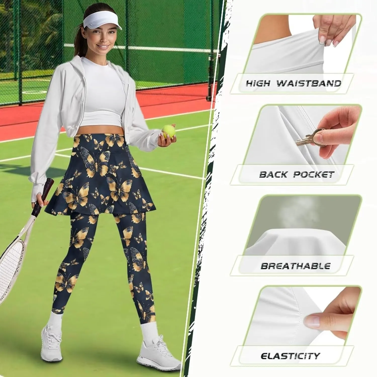 Women's Skirted Leggings Stretch High Waist Skorts with Pockets Tennis Pickleball Workout Skirts for Women