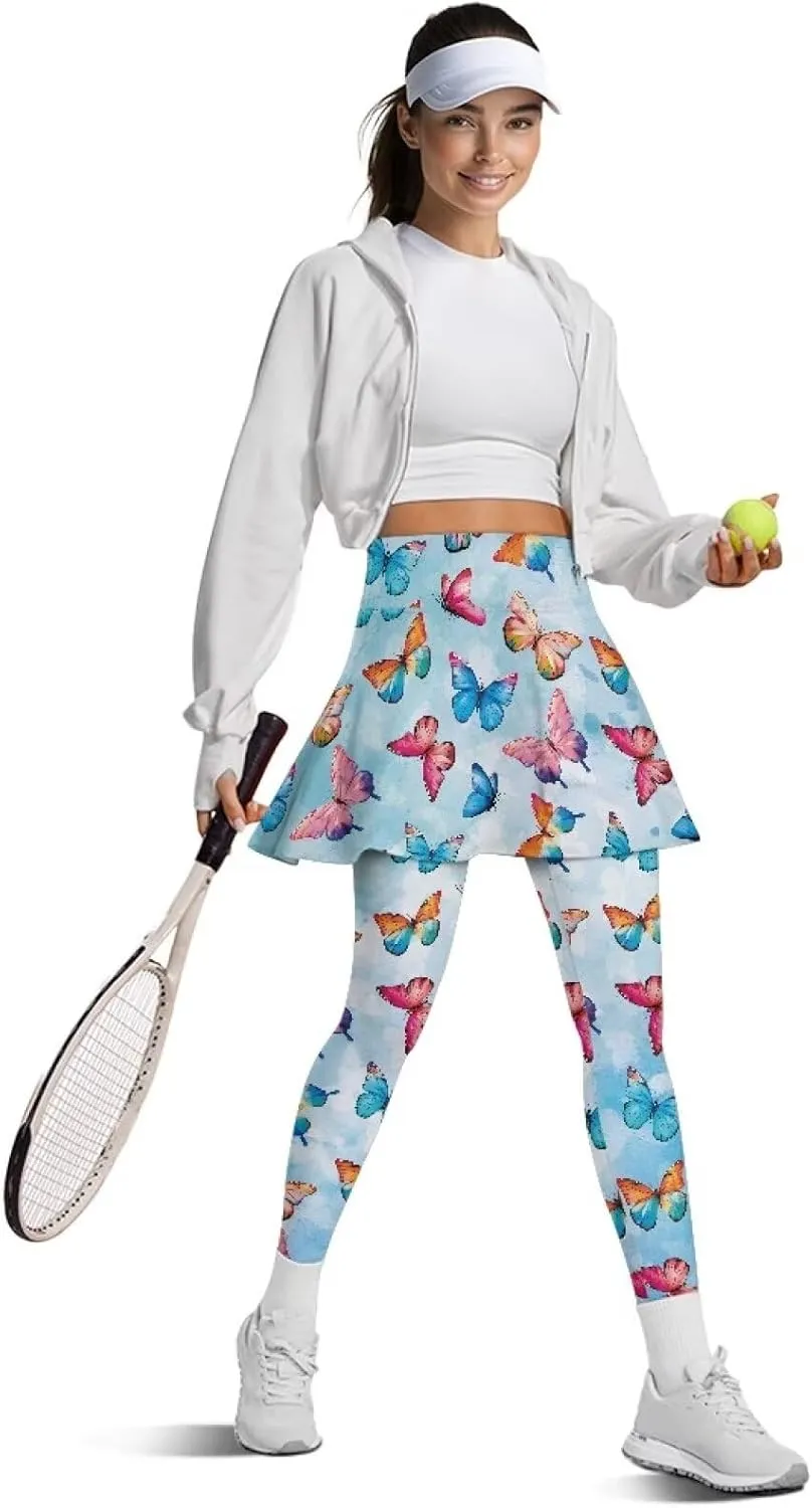 Women's Skirted Leggings Stretch High Waist Skorts with Pockets Tennis Pickleball Workout Skirts for Women