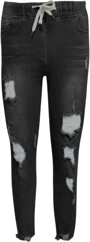 Women's Stretch Denim Pants Plus Size Slim Destroyed Trousers Casual High Waist Skinny Ripped Jeans