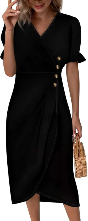 Womens Summer Dresses Midi Dresses for Women Puff Sleeve Loose Flowy Dresses Women Plus Size Summer Cute