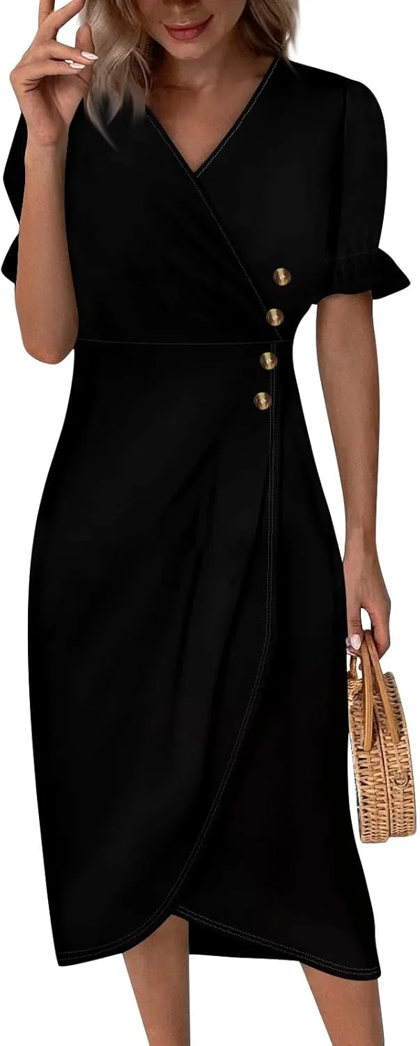 Womens Summer Dresses Midi Dresses for Women Puff Sleeve Loose Flowy Dresses Women Plus Size Summer Cute