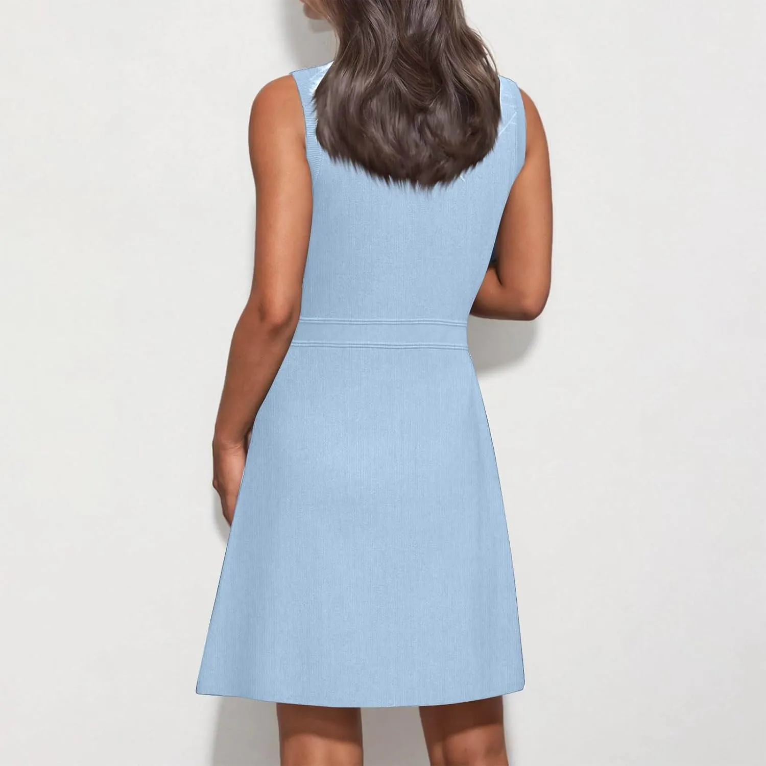 Women's Summer Sleeveless Button Crew Neck Midi Dresses Dressy Formal Wrap Dress Work Tank Sundress with Pockets