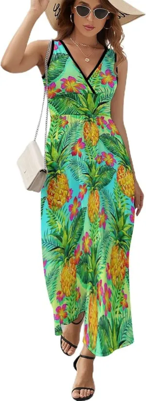 Women's Summer V Neck Sleeveless Octopus Maxi Sundress Casual Flowy Beach Tank Dress