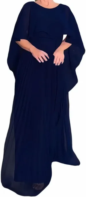 Women's Temperament Solid Color Shawl Evening Dress High Waisted Chiffon Coral Gowns Formal Dress Wedding Guest