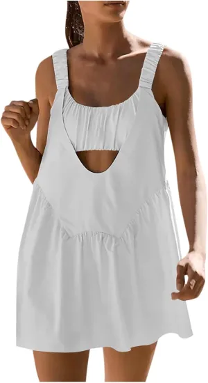 Womens Tennis Dress Built-in Bra and Shorts Cut Out Workout Outfits Athletic Dresses Teen Girls Activewear Dresses