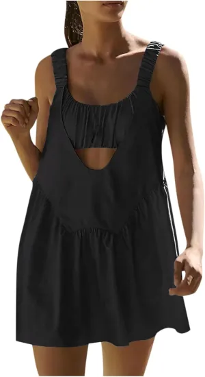 Womens Tennis Dress Built-in Bra and Shorts Cut Out Workout Outfits Athletic Dresses Teen Girls Activewear Dresses