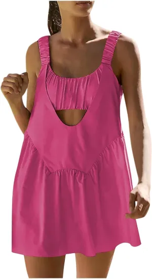 Womens Tennis Dress Built-in Bra and Shorts Cut Out Workout Outfits Athletic Dresses Teen Girls Activewear Dresses