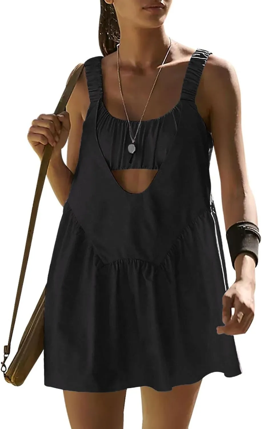 Womens Tennis Dress Built-in Bra and Shorts Cut Out Workout Outfits Athletic Dresses Teen Girls Activewear Dresses