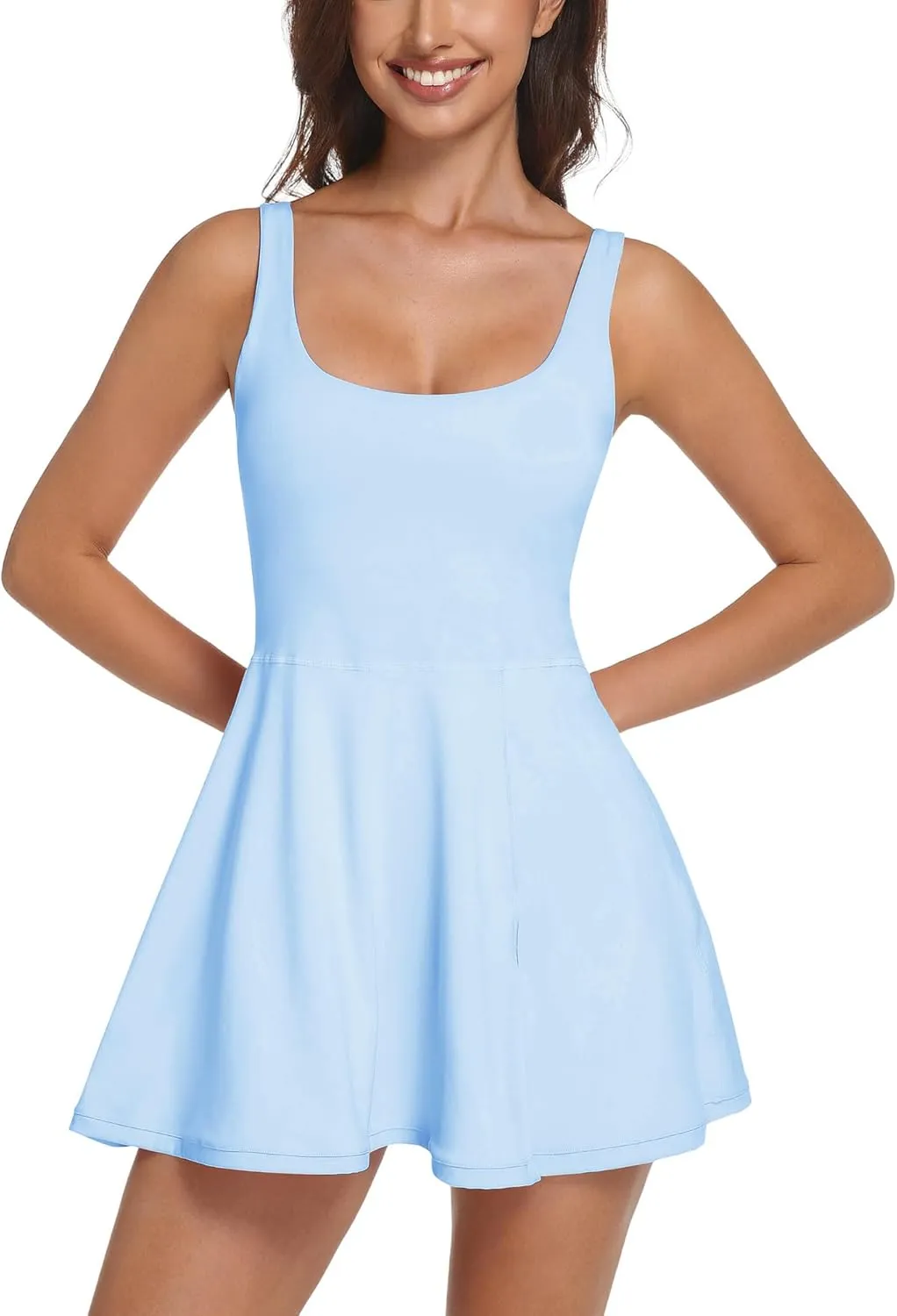 Womens Tennis Dress Built in Shorts & Bra Athletic Golf Active Workout Dress with Pockets