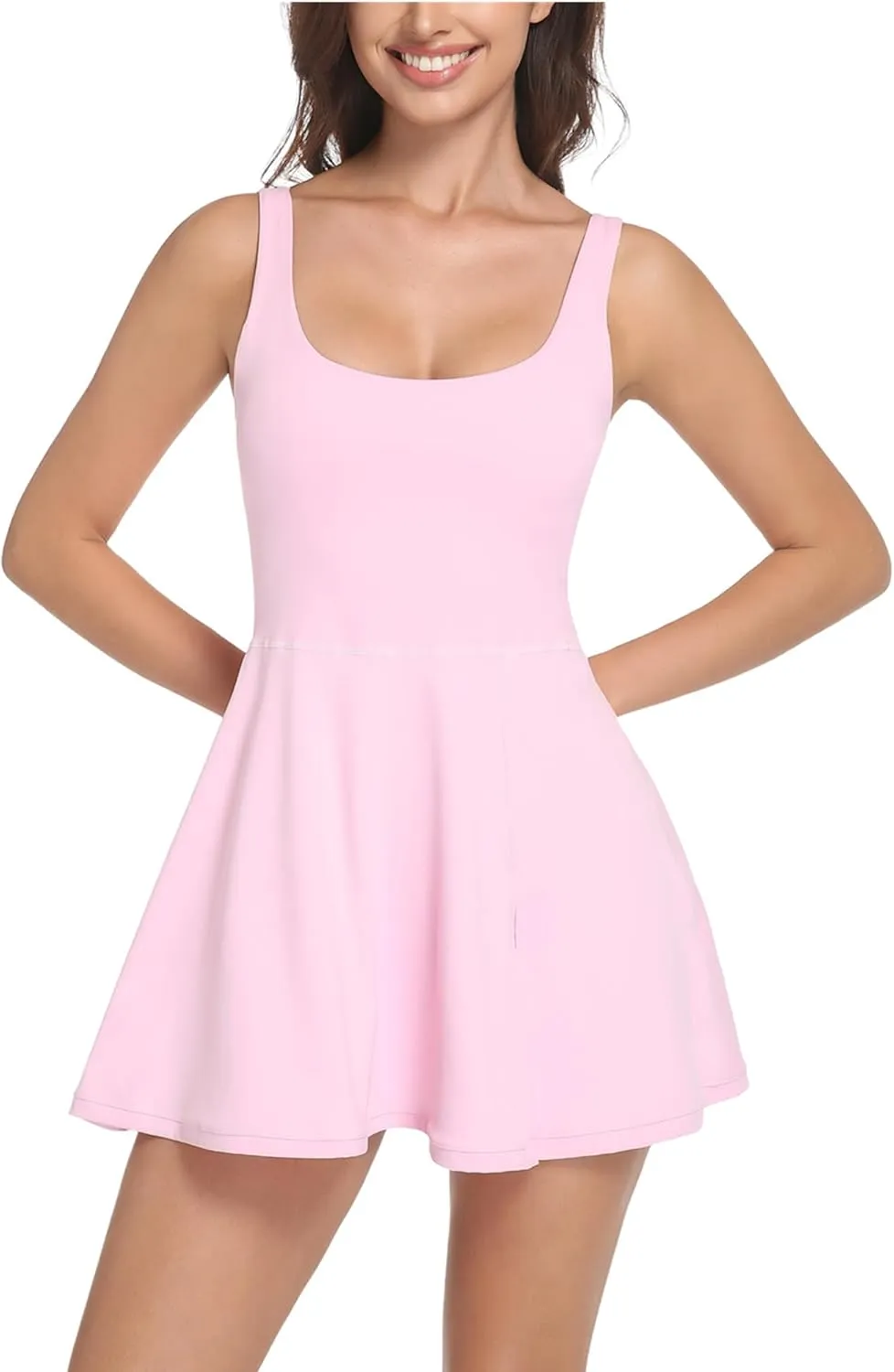 Womens Tennis Dress Built in Shorts & Bra Athletic Golf Active Workout Dress with Pockets