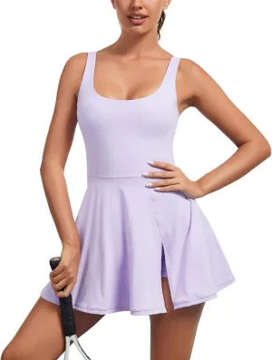 Womens Tennis Dress Built in Shorts & Bra Athletic Golf Active Workout Dress with Pockets