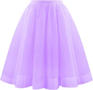 Womens Tulle Skirts Midi Elastic High Waist Pleated Mesh Flowy A-Line Party Long Tutu Skirts Party Prom Underskirt