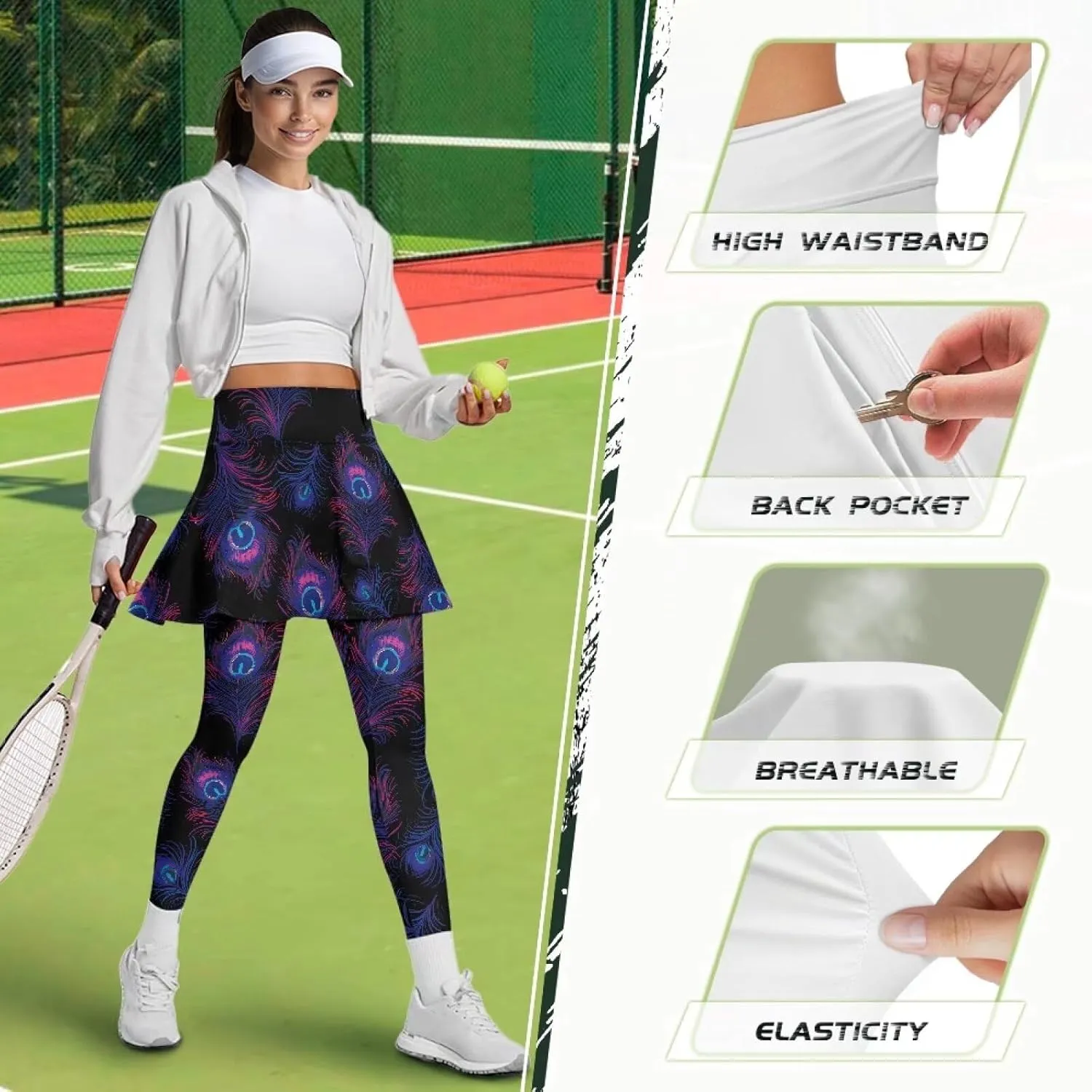 Womens Yoga Leggings with Skirts Tennis Skirts with Stretchy Sport Pants Skirted XS-3XL