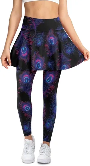 Womens Yoga Leggings with Skirts Tennis Skirts with Stretchy Sport Pants Skirted XS-3XL