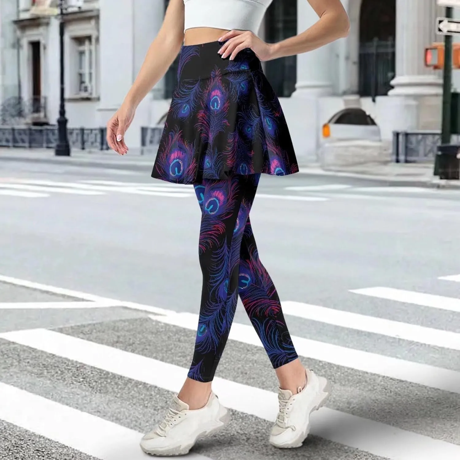 Womens Yoga Leggings with Skirts Tennis Skirts with Stretchy Sport Pants Skirted XS-3XL