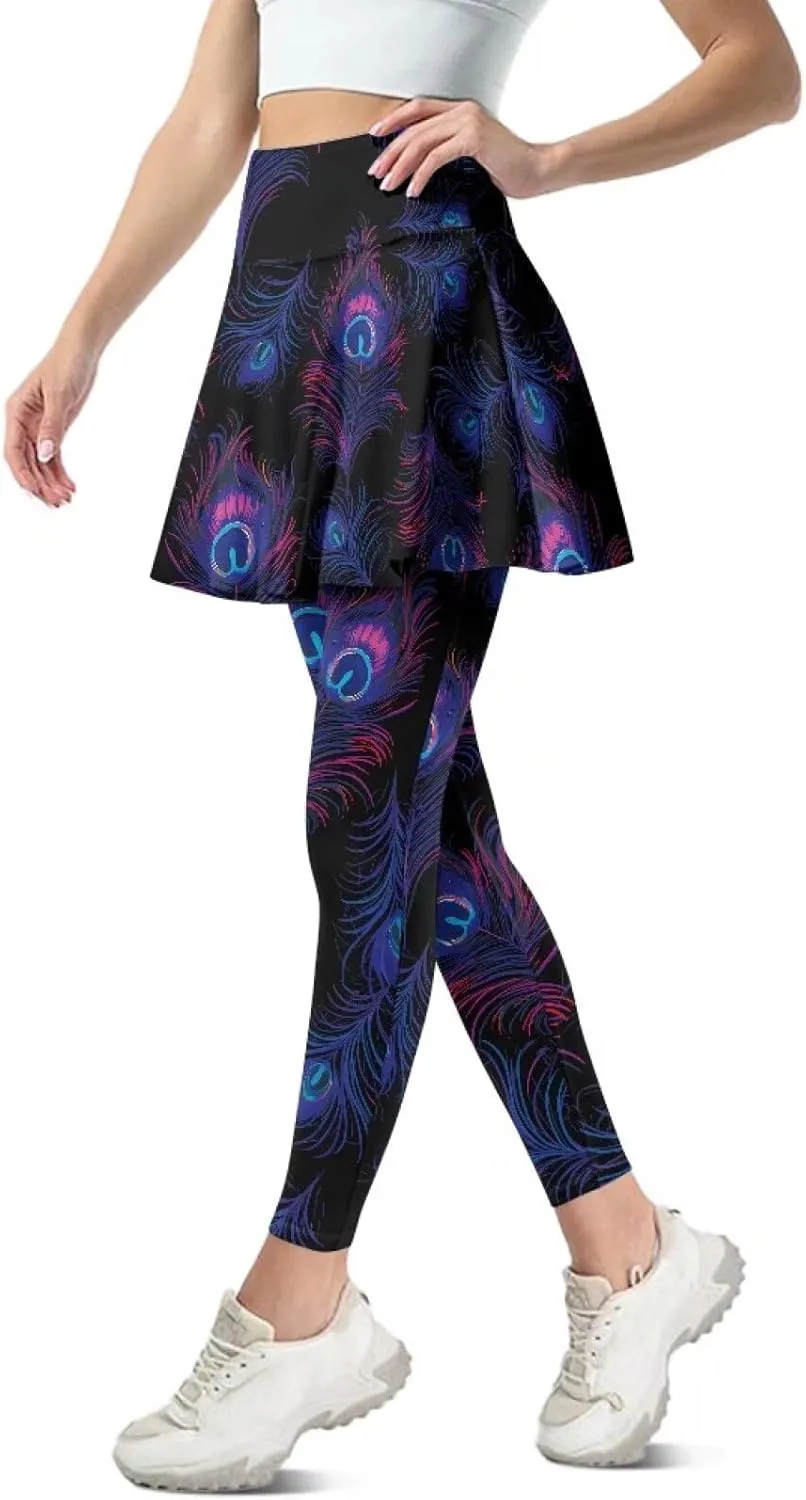 Womens Yoga Leggings with Skirts Tennis Skirts with Stretchy Sport Pants Skirted XS-3XL