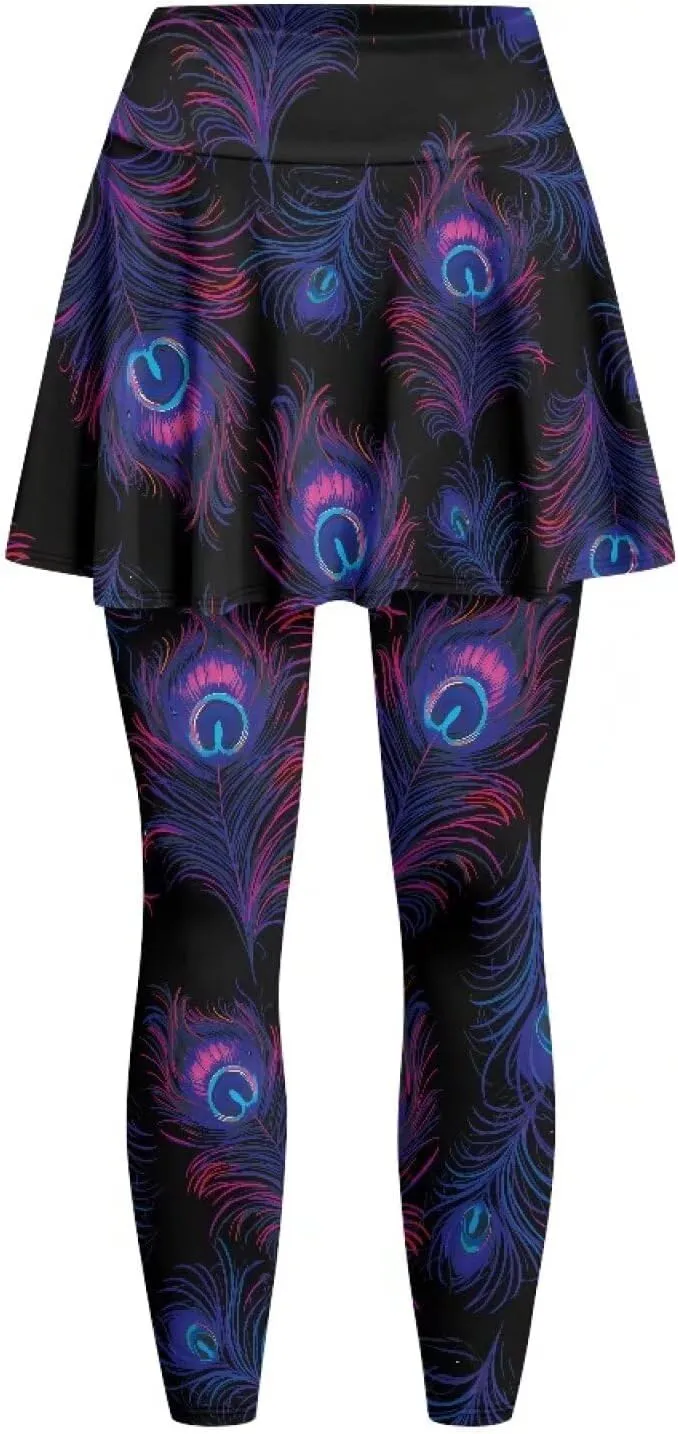Womens Yoga Leggings with Skirts Tennis Skirts with Stretchy Sport Pants Skirted XS-3XL