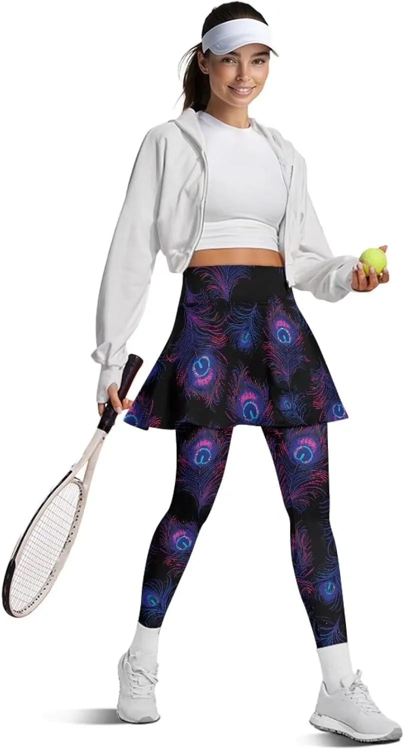 Womens Yoga Leggings with Skirts Tennis Skirts with Stretchy Sport Pants Skirted XS-3XL