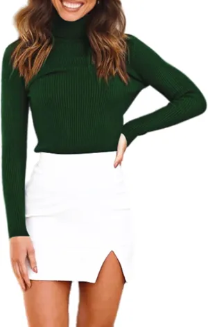 WOSALBA Womens Turtleneck Long Sleeve Ribbed Fall Pullover Sweater Winter Layer Thermal Underwear