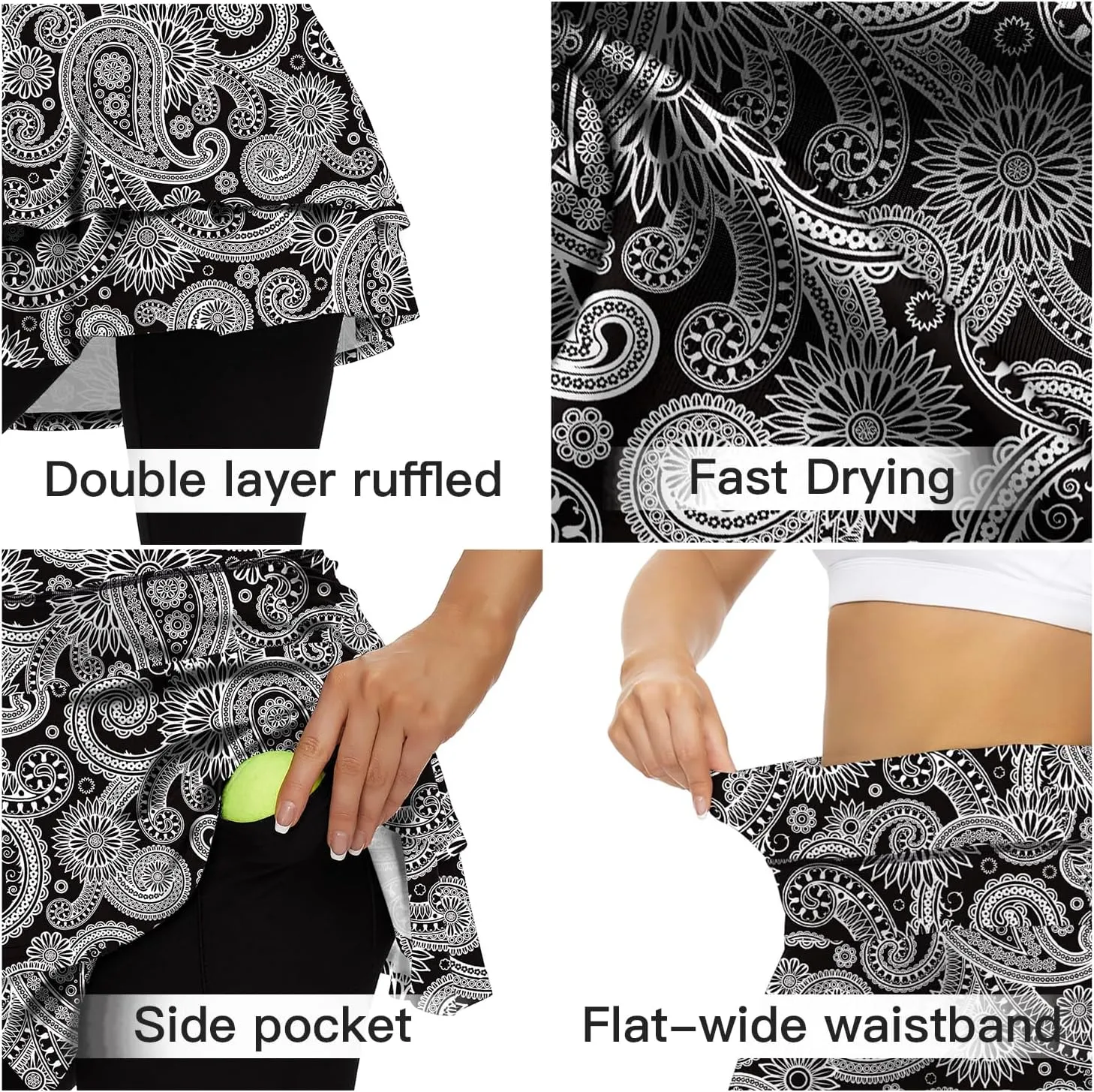 WOWENY Tennis Skirted Leggings with Pockets for Women Active Skort Athletic Ruffle Pleated Golf Skapri with Skirt