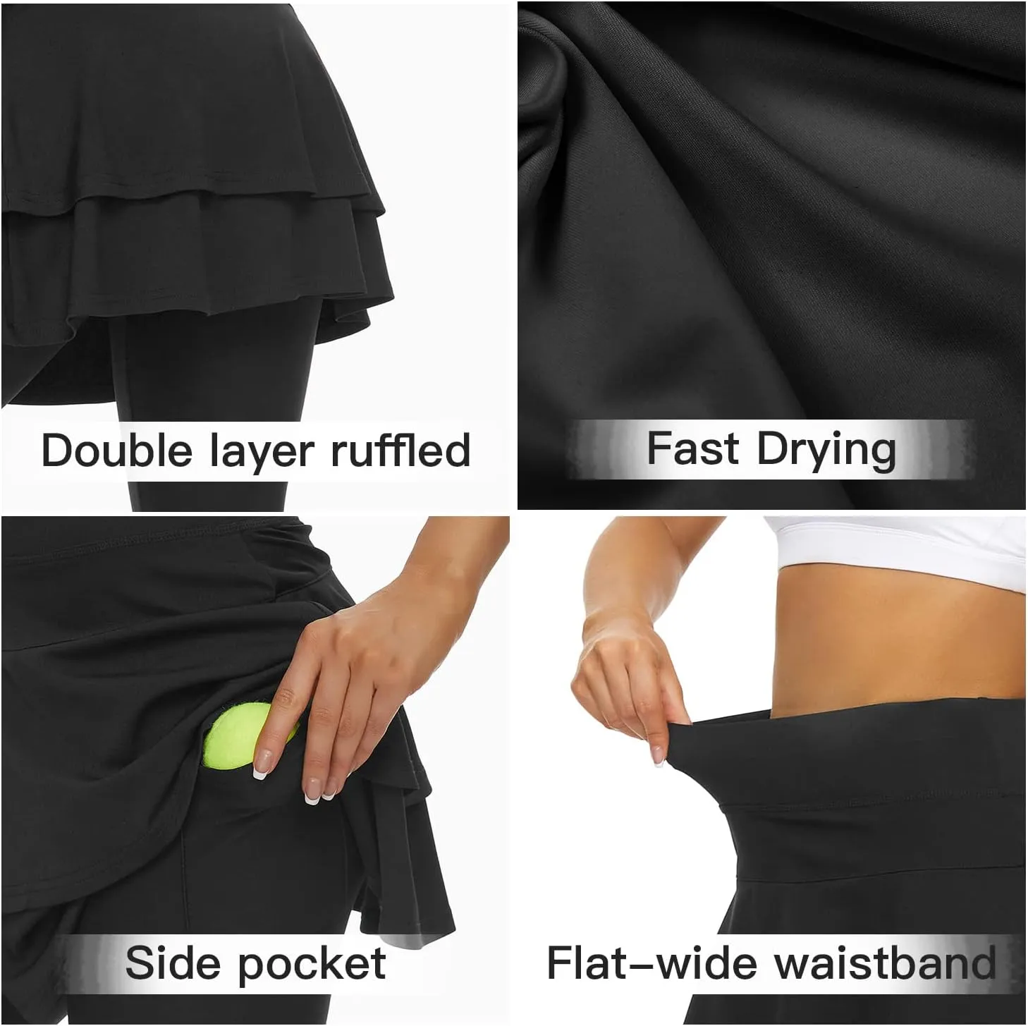 WOWENY Tennis Skirted Leggings with Pockets for Women Active Skort Athletic Ruffle Pleated Golf Skapri with Skirt