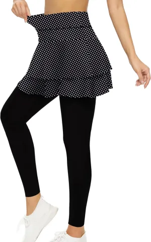 WOWENY Tennis Skirted Leggings with Pockets for Women Active Skort Athletic Ruffle Pleated Golf Skapri with Skirt