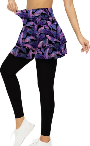 WOWENY Tennis Skirted Leggings with Pockets for Women Active Skort Athletic Ruffle Pleated Golf Skapri with Skirt