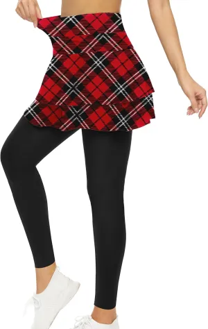 WOWENY Tennis Skirted Leggings with Pockets for Women Active Skort Athletic Ruffle Pleated Golf Skapri with Skirt