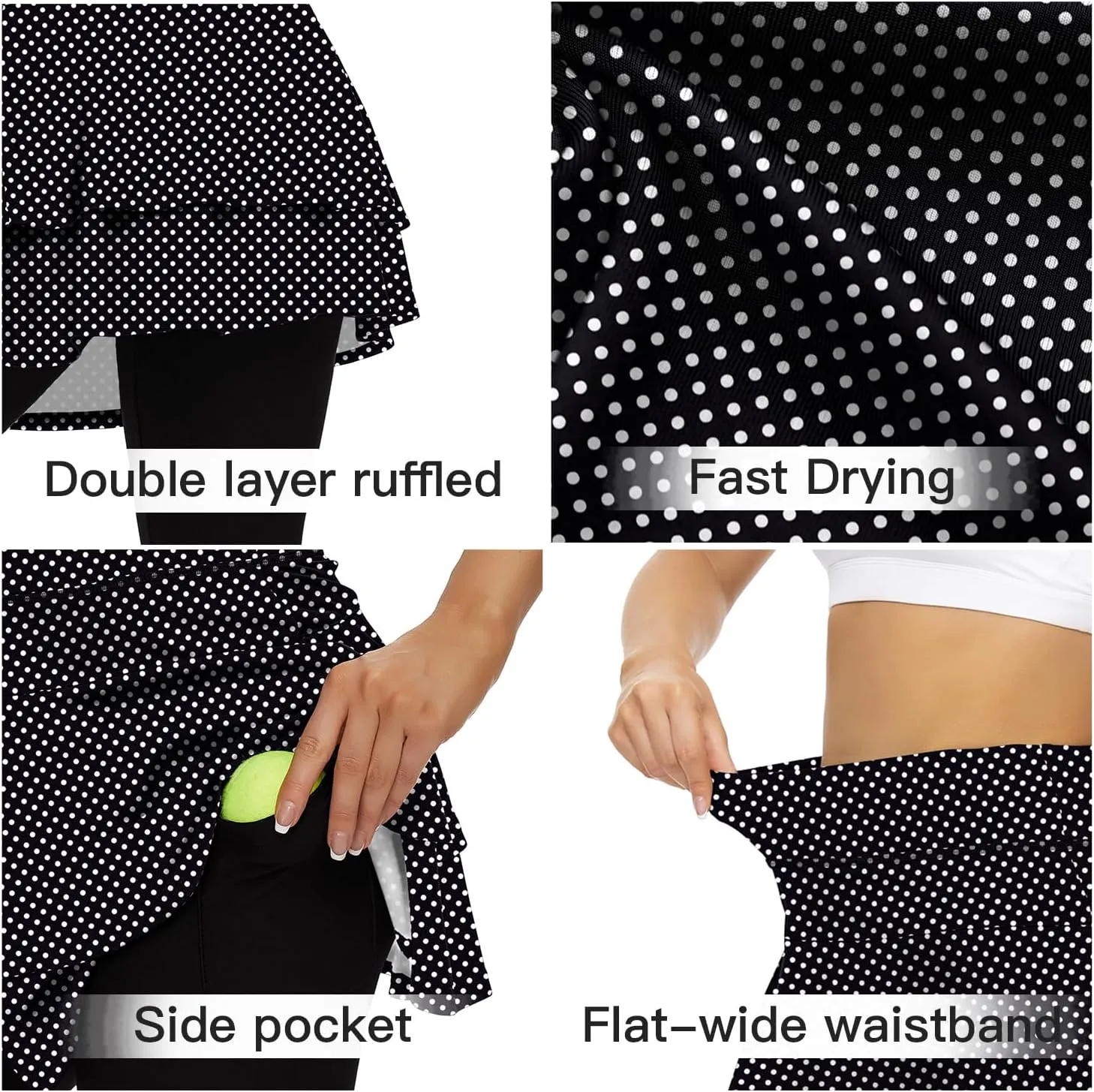 WOWENY Tennis Skirted Leggings with Pockets for Women Active Skort Athletic Ruffle Pleated Golf Skapri with Skirt