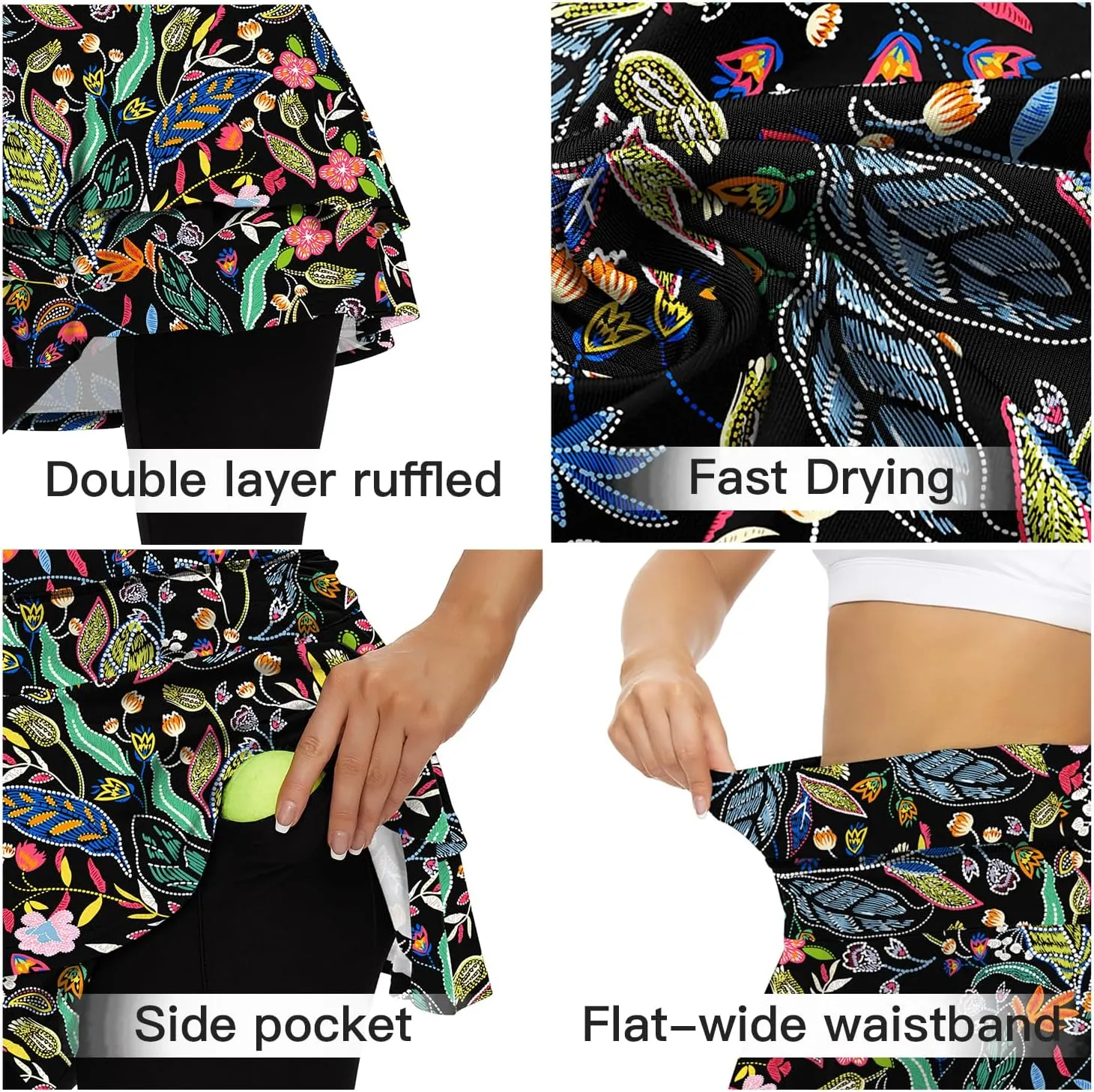 WOWENY Tennis Skirted Leggings with Pockets for Women Active Skort Athletic Ruffle Pleated Golf Skapri with Skirt